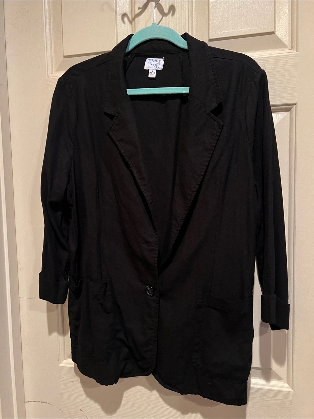 Time and Tru Linen Blend Black Women's Single-Button Blazer